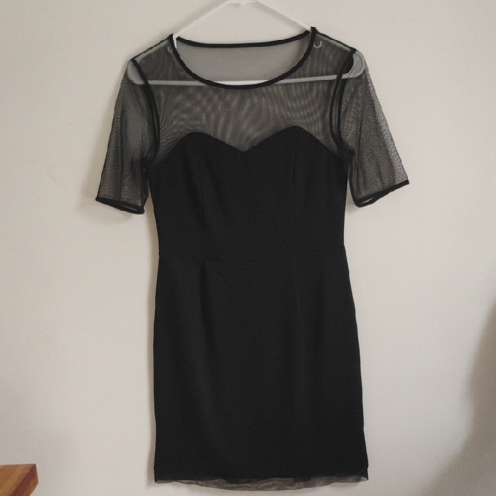 mac + jac | Black Short-Sleeve Sheer Top midi Dress | Women's S | NWOT